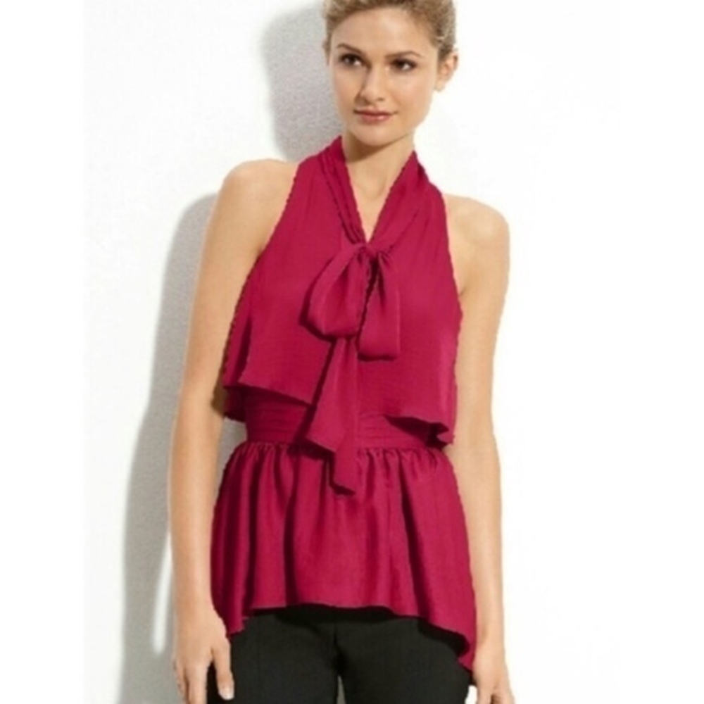 NWOT BCBG Red Celine Tie Neck Blouse XXS